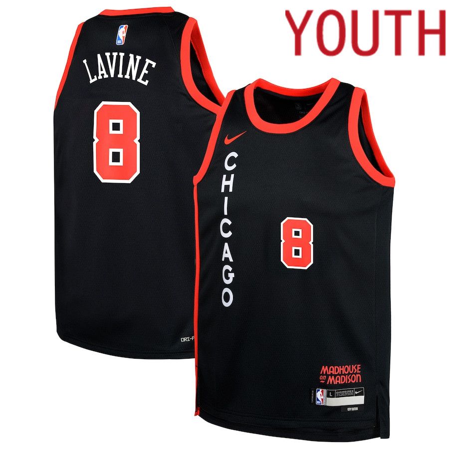 Youth Chicago Bulls #8 Zach LaVine Nike Black City Edition 2023-24 Swingman Replica NBA Jersey->youth nba jersey->Youth Jersey